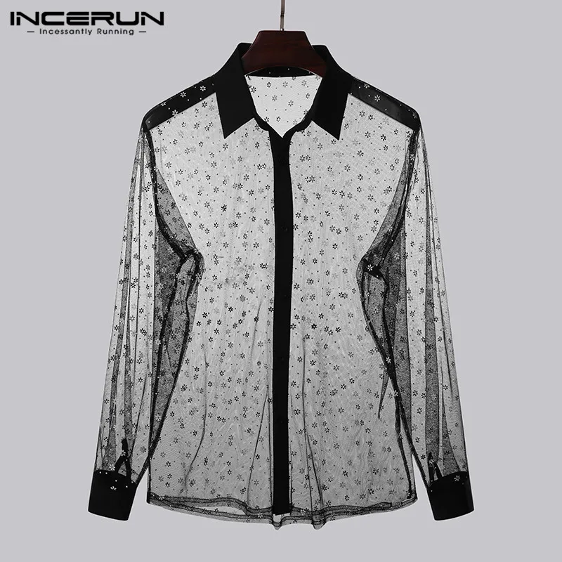 Fashion Men Sexy Shirt Mesh See Through Long Sleeve Lapel Nightclub Party Shirts Floral Streetwear Chic Camisas Hombre INCERUN
Fashion Men Sexy Shirt Mesh See Through Long Sleeve Lapel Nightclub Party Shirts Floral Streetwear Chic Camisas Hombre INCERUN