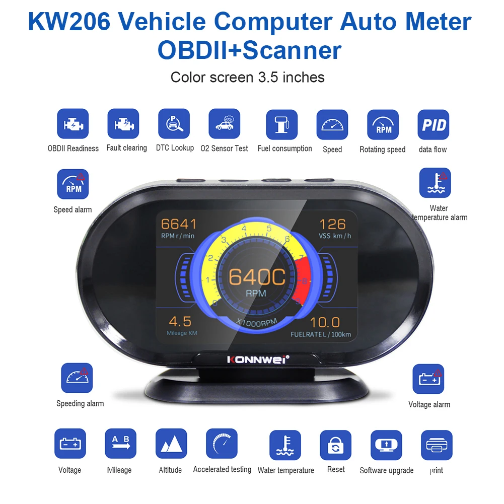 KONNWEI KW206 OBD2 Scanner+HUD 2-in-1 Vehicle Auto Code Reader OBD II Car Diagnostic Scanner Car Accessories System Displays
KONNWEI KW206 OBD2 Scanner+HUD 2-in-1 Vehicle Auto Code Reader OBD II Car Diagnostic Scanner Car Accessories System Displays