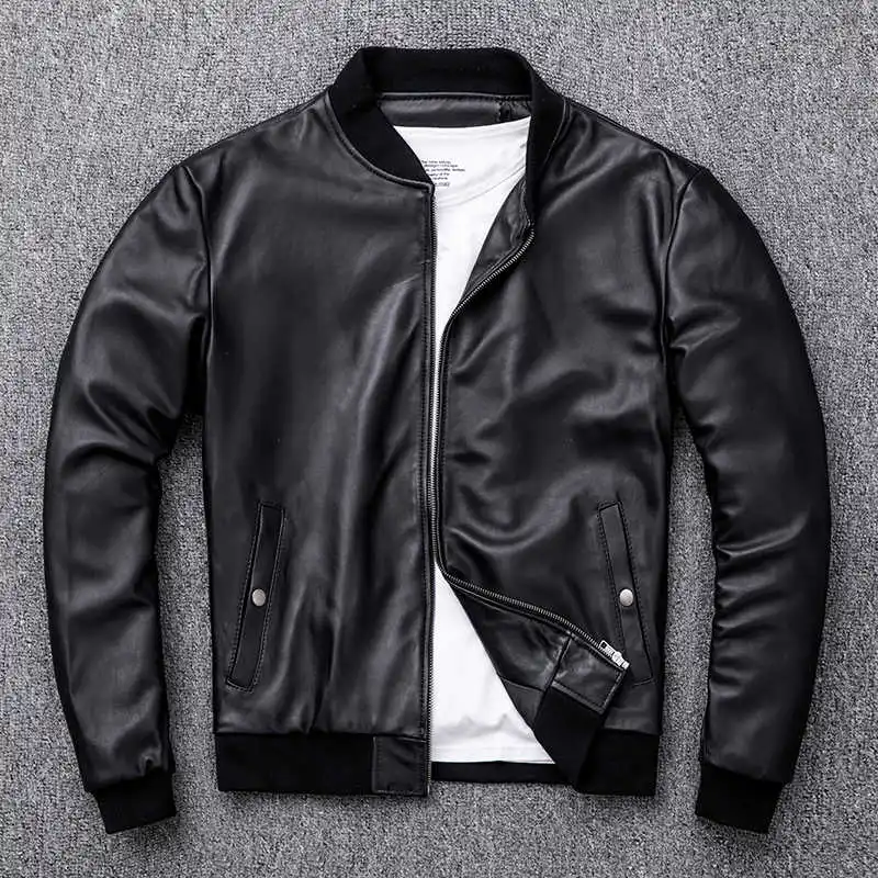 2021 Casual Sheepskin Genuine Leather Jacket Men Short Baseball Uniform Simple Black Slim Fit Leather Coat
2021 Casual Sheepskin Genuine Leather Jacket Men Short Baseball Uniform Simple Black Slim Fit Leather Coat