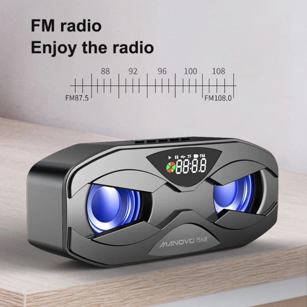 Manovo M5 Bluetooth Speaker 6D Surround Sound Dual Speakers Colorful Flashing Light Wireless HiFi Portable Speaker FM Radio
Manovo M5 Bluetooth Speaker 6D Surround Sound Dual Speakers Colorful Flashing Light Wireless HiFi Portable Speaker FM Radio