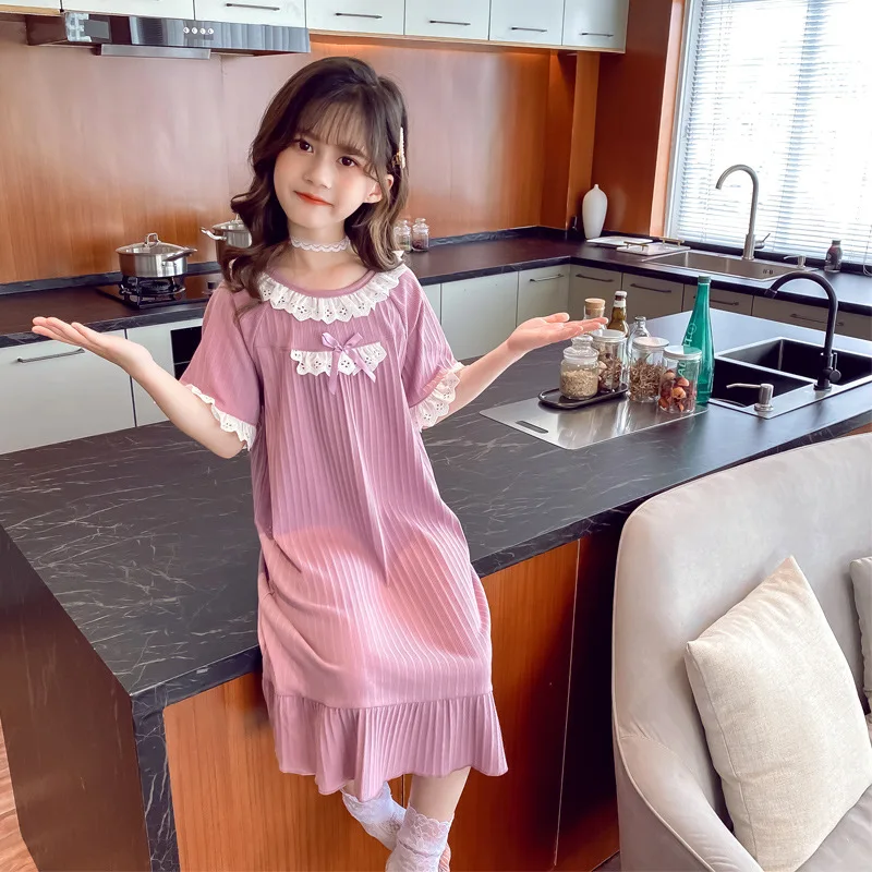 Summer New Kids Nightclothes Baby Girls Striped Lace Bow Short Sleeve Nightdress Children's Pajamas Girls Cotton Soft Sleepwear
Summer New Kids Nightclothes Baby Girls Striped Lace Bow Short Sleeve Nightdress Children's Pajamas Girls Cotton Soft Sleepwear