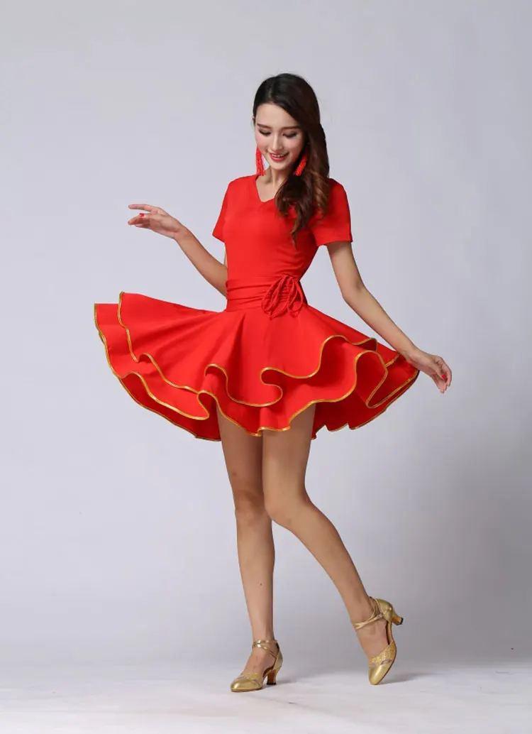 The New 2020 Summer Short Sleeve V-Neck Sexy Latin Dance Dress Show Thin Layers Stage Costumes Adult Dancing training suit | Тематическая