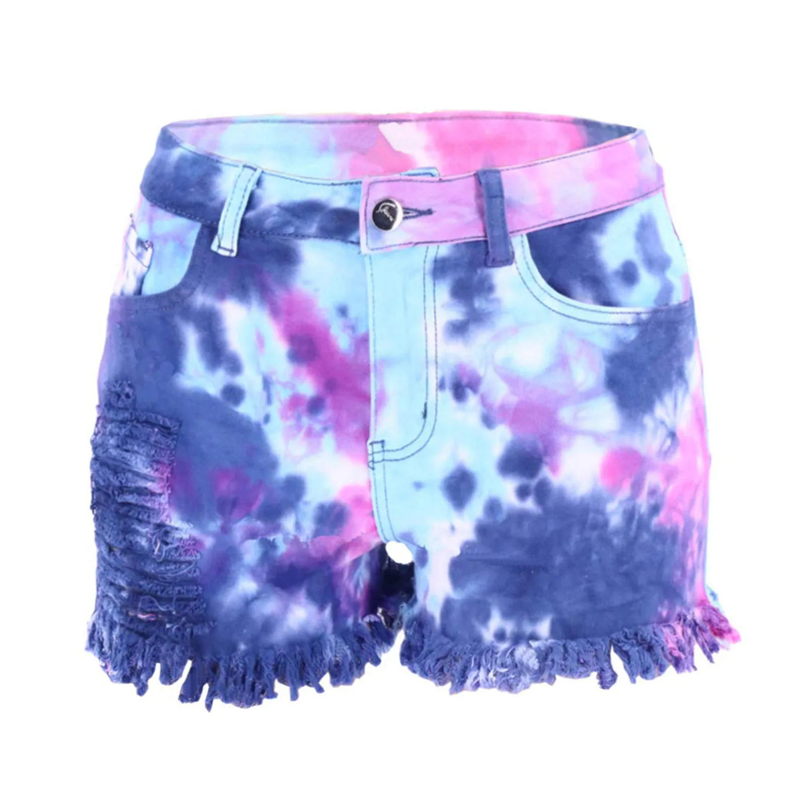 Tie-dye Rainbow Print Women Shorts Summer Stretchy Denim High-waist Shorts Frayed Ripped Shorts With Pockets Clothing Shorts
Tie-dye Rainbow Print Women Shorts Summer Stretchy Denim High-waist Shorts Frayed Ripped Shorts With Pockets Clothing Shorts