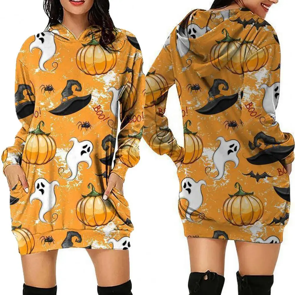 Cartoon Pumpkin Print Sweatshirt Dress Hooded Women Side Pockets Long Sleeve Halloween Dress Streetwear
Cartoon Pumpkin Print Sweatshirt Dress Hooded Women Side Pockets Long Sleeve Halloween Dress Streetwear