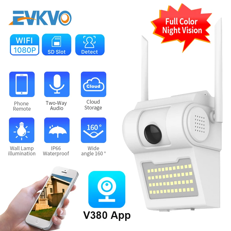 EVKVO 1080P Wi Fi Беспроводной открытый двор светодиодный ip камера в форме лампы 2MP