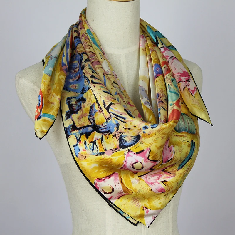 

Женский 100% чистый шелк 12 мм атласный квадратный большой шарф шаль платок 88 см 34,5 дюйма TT030-3