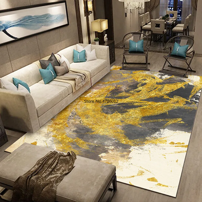 

200*300cm modern Chinese style gilt gold ink abstract painting bedroom living room crystal velvet floor mat carpet customization