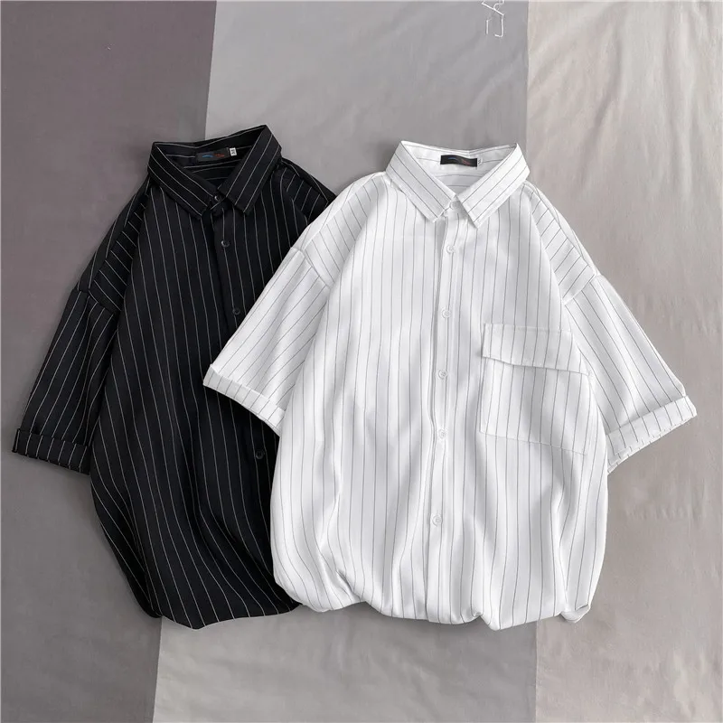 2021Summer Casual Loose Vertical Stripes Men's Shirts Short Sleeve Top Simplicity Cool Lapel Business Attire
2021Summer Casual Loose Vertical Stripes Men's Shirts Short Sleeve Top Simplicity Cool Lapel Business Attire