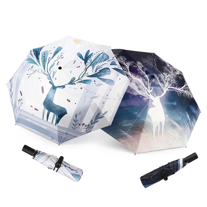 

New Creative Elk Printing Sunscreen Vinyl Umbrella Children Mini Parasol High-Quality Umbrellas for Sunny and Rainy Days