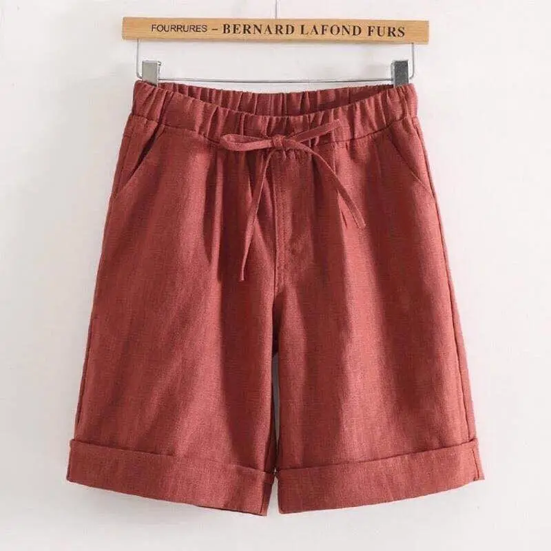 2021 Summer Cotton Linen Five-point Pants Women Casual Simple Feamle Solid High Waist Large Size Loose Thin Elastic Waist Shorts
2021 Summer Cotton Linen Five-point Pants Women Casual Simple Feamle Solid High Waist Large Size Loose Thin Elastic Waist Shorts