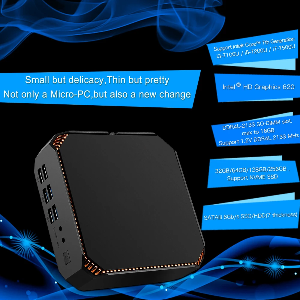 4K плеер win tv box CK2 Мини ПК In tel i7 7500U BT win10 Быстрая Производительность смарт VGA 6 * USB