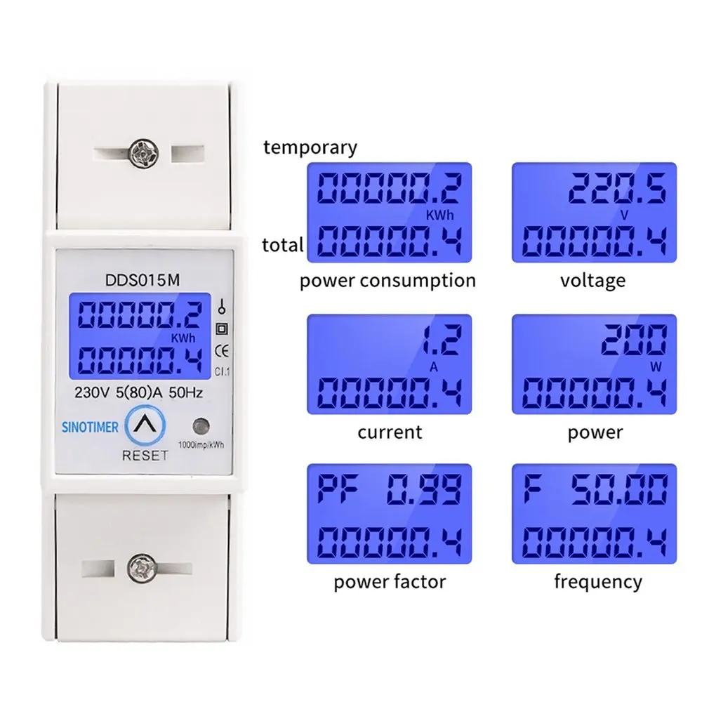 DIN Rail 5-80A 230V AC 50Hz Single Phase Wattmeter Power Consumption Watt Electric Energy Meter KWh With Reset Function
DIN Rail 5-80A 230V AC 50Hz Single Phase Wattmeter Power Consumption Watt Electric Energy Meter KWh With Reset Function