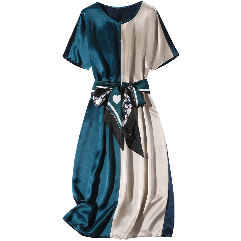 Summer Elegant Women's Color Contrast Satin Dress Ladies Fashion Color Matching Short-Sleeved Bandage Dress 2021 Female Vestidos
Summer Elegant Women's Color Contrast Satin Dress Ladies Fashion Color Matching Short-Sleeved Bandage Dress 2021 Female Vestidos