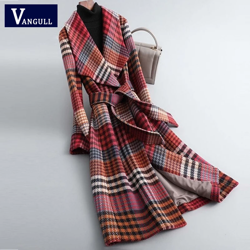 Vangull Fashion Plaid Women Woolen Coats Winter Elegant Lattice Long Coats Female Windbreaker Wool Blends Belt Ladies Outerwear
Vangull Fashion Plaid Women Woolen Coats Winter Elegant Lattice Long Coats Female Windbreaker Wool Blends Belt Ladies Outerwear