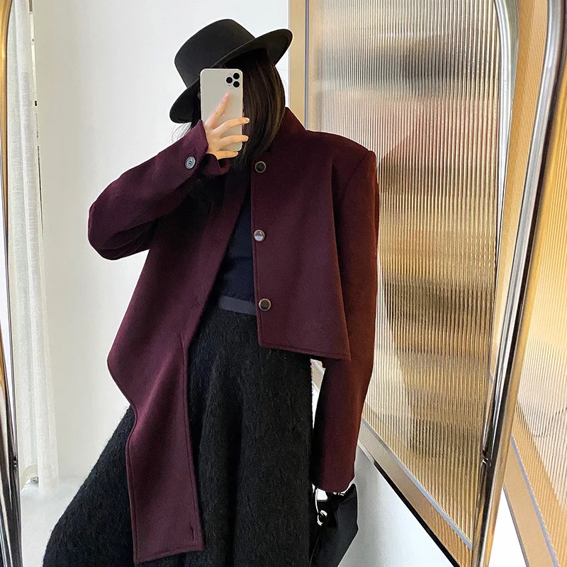 Womens Loose Fit Woollen Coat Long-Sleeve Stand-up Collar Office Lady Solid Color Single-Breasted Cardigan Coat
Womens Loose Fit Woollen Coat Long-Sleeve Stand-up Collar Office Lady Solid Color Single-Breasted Cardigan Coat