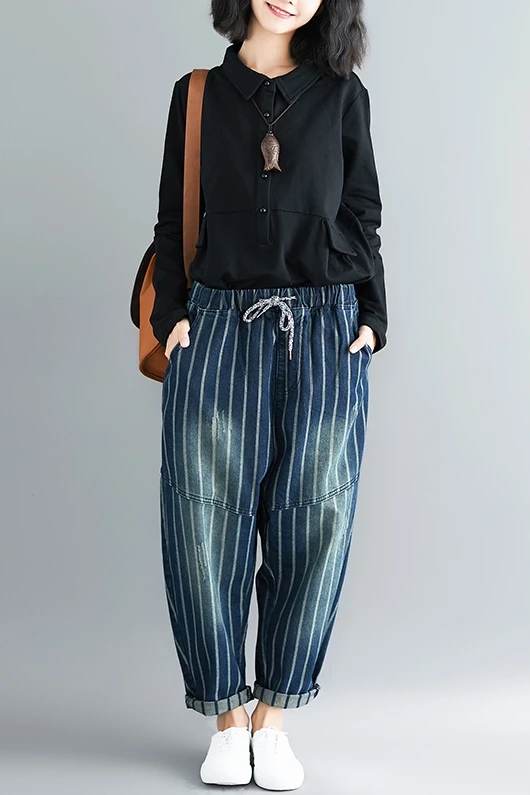 Jeans women stripes Bleached Elastic waist casual Harem Pocketsl loose pantalones pants women DM001
Jeans women stripes Bleached Elastic waist casual Harem Pocketsl loose pantalones pants women DM001