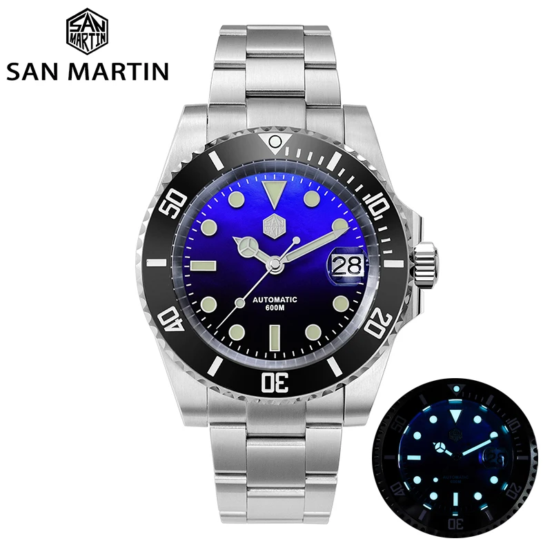 

San Martin Water Ghost Diver Luxury Men Watch NH35A Movement Stainless Bracelet Ceramic Rotating Bezel 600m Automatic Mechanical