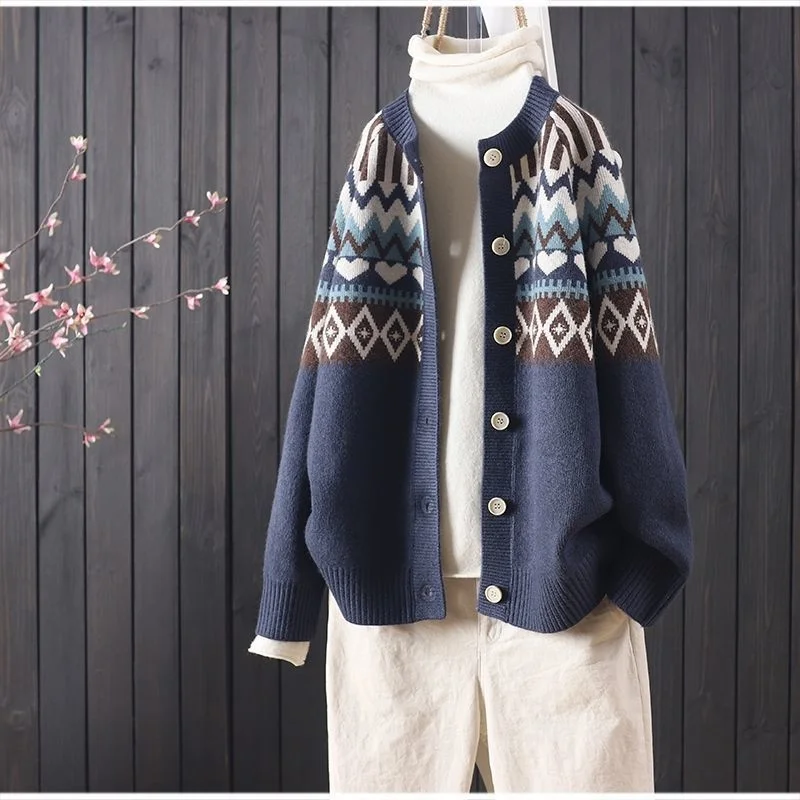Retro Round Neck Sweater Women 2021 Spring Autumn New Loose Ethnic Knit Cardigan Korean Fashion Casual Jacket Sueters De Mujer
Retro Round Neck Sweater Women 2021 Spring Autumn New Loose Ethnic Knit Cardigan Korean Fashion Casual Jacket Sueters De Mujer