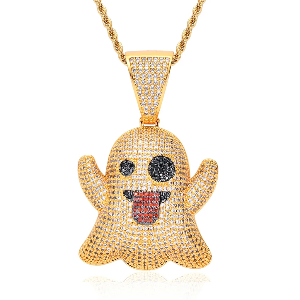 Ghost Necklace & Pendant With 3mm Rope Chain Gold Color Bling Cubic Zircon Men's Hip Hop Rock Jewelry Drop Shipping
Ghost Necklace & Pendant With 3mm Rope Chain Gold Color Bling Cubic Zircon Men's Hip Hop Rock Jewelry Drop Shipping