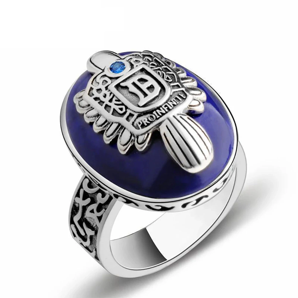 

The Vampire Diaries Rings Real 925 Sterling Silver Damon Salvatore Ring Men's With Lapis Lazuli Natural Stone Customized Jewelry
