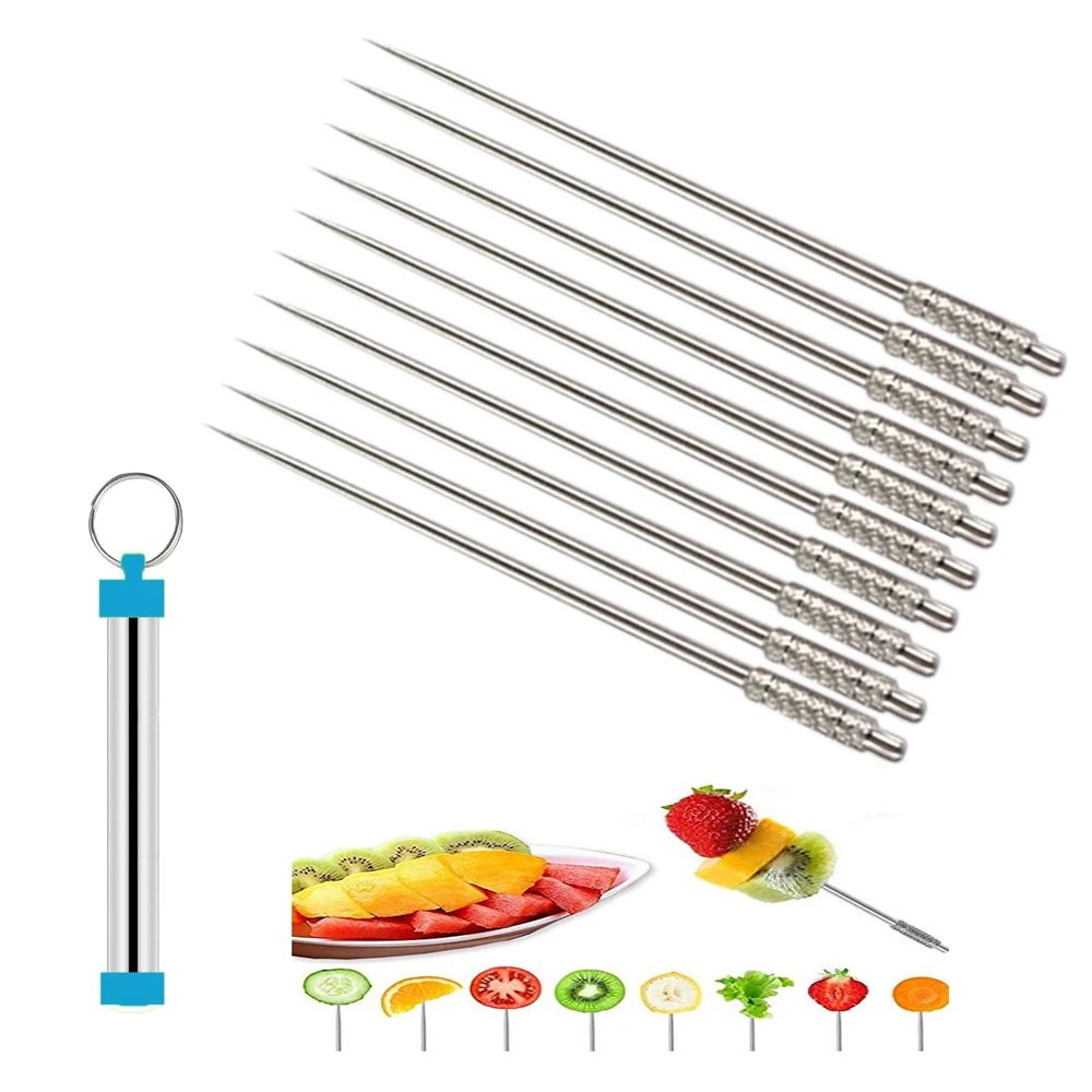 10Pcs Outdoor Stainless Steel Titanium Toothpick Dispenser Container Pocket with Reusable Food Fruit Picks for Camping Picnic 
10Pcs Outdoor Stainless Steel Titanium Toothpick Dispenser Container Pocket with Reusable Food Fruit Picks for Camping Picnic