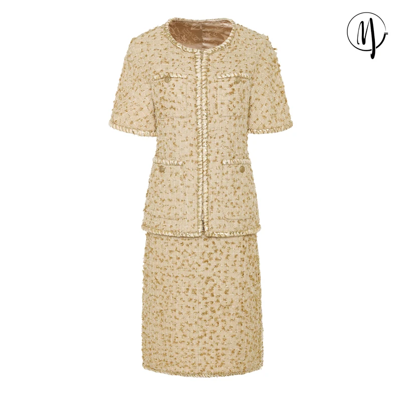 New coat small sweet wind gold thread woven tweed suit skirt with short sleeves, Can be customized size
New coat small sweet wind gold thread woven tweed suit skirt with short sleeves, Can be customized size