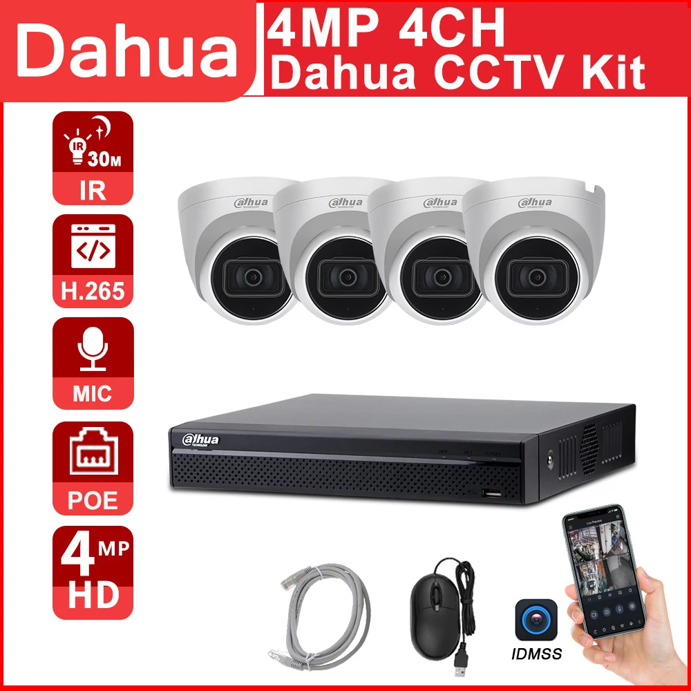 

Dahua CCTV kit POE NVR HD 4MP NVR4104HS-P-4KS2 IP Camera IPC-HDW2431T-AS-S2 4CH Easy installtion Motion detection APP P2P