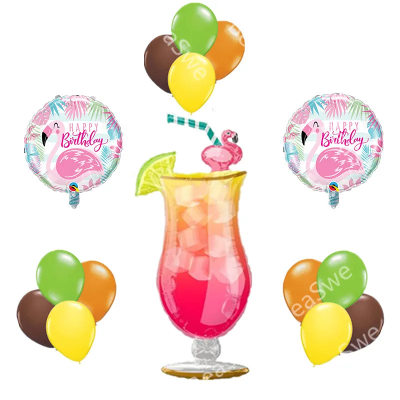 

15 шт./лот летние фламинго, флакон, фольгированные воздушные шары + 10 дюймовые латексные шары, Гавайский тропический фламинго, товары для дня рождения, большая форма
