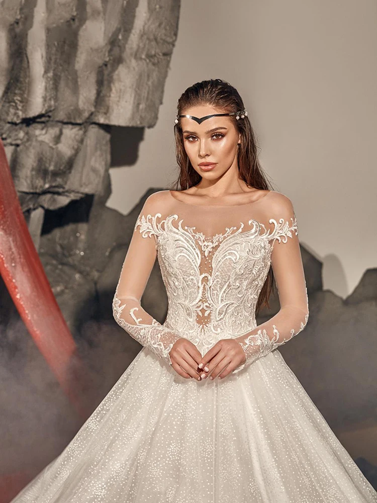 YILIBER Lace wedding dress luxury beautiful o-neck bridal dresses long sleeve sequins 3d flower wedding gown big skirt
YILIBER Lace wedding dress luxury beautiful o-neck bridal dresses long sleeve sequins 3d flower wedding gown big skirt