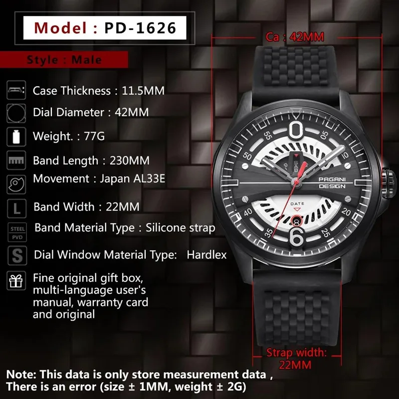 2021 Original PAGANI DESIGN Top Luxus Herren Quarz Uhren Silikon Armband Lssige Mode Sport Wasserdichte Leucht Militr Relogio
2021 Original PAGANI DESIGN Top Luxus Herren Quarz Uhren Silikon Armband Lssige Mode Sport Wasserdichte Leucht Militr Relogio