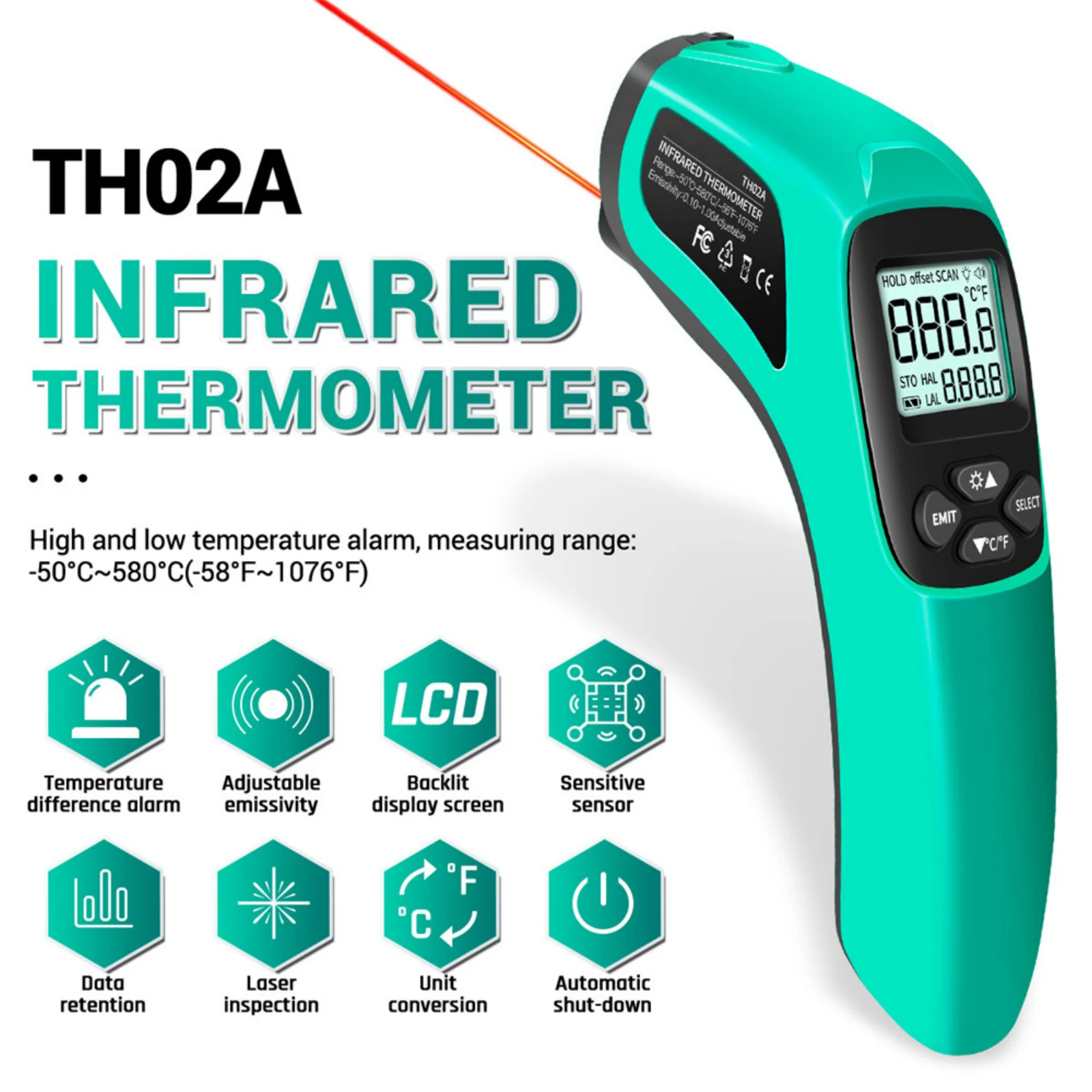 

Цифровой инфракрасный термометр-50 ~ 580C лазерный измеритель температуры пистолет ЖК Бесконтактный промышленный электронный термометр для д...