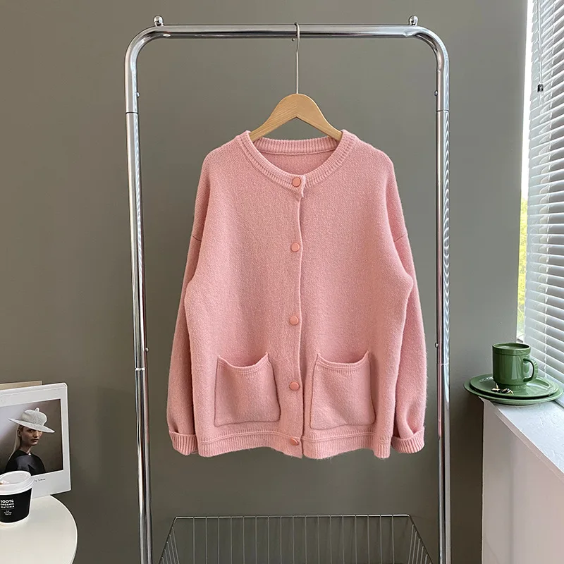 Женский свободный кардиган с рукавами-фонариками, повседневный простой свитер с круглым вырезом и длинным рукавом, Осень-зима 2021 
Женский свободный кардиган с рукавами-фонариками, повседневный простой свитер с круглым вырезом и длинным рукавом, Осень-зима 2021