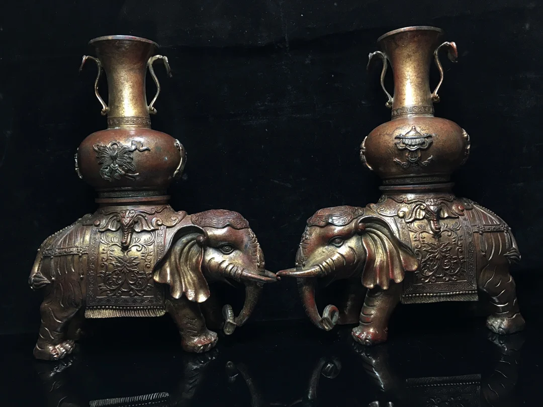 15" Tibet Buddhism Old Bronze Cinnabar Lacquer Elephant statue vase A pair Elephant Trunk Incense Burner Town House Exorcism
15" Tibet Buddhism Old Bronze Cinnabar Lacquer Elephant statue vase A pair Elephant Trunk Incense Burner Town House Exorcism