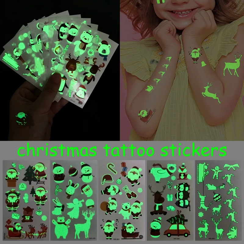 10sheets Christmas Luminous Tattoo Sticker Kids Cartoon Santa Claus Snowman Patter Tattoo Xmas New Year Party Child Favors Decor
10sheets Christmas Luminous Tattoo Sticker Kids Cartoon Santa Claus Snowman Patter Tattoo Xmas New Year Party Child Favors Decor