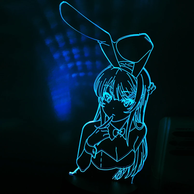 

3D Illusion Led Nightlights ANIME Light Lamp Multi Color Changing Lampara BUNNY GIRL SENPAI MAI SAKURAJIMA KAWAII For Xmas Gift