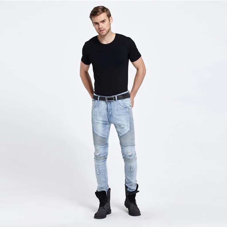 2021 Men's Pleated Motorcycle Jeans Youth Stitching Stretch Ripped Ankle-Tied Pants
2021 Men's Pleated Motorcycle Jeans Youth Stitching Stretch Ripped Ankle-Tied Pants