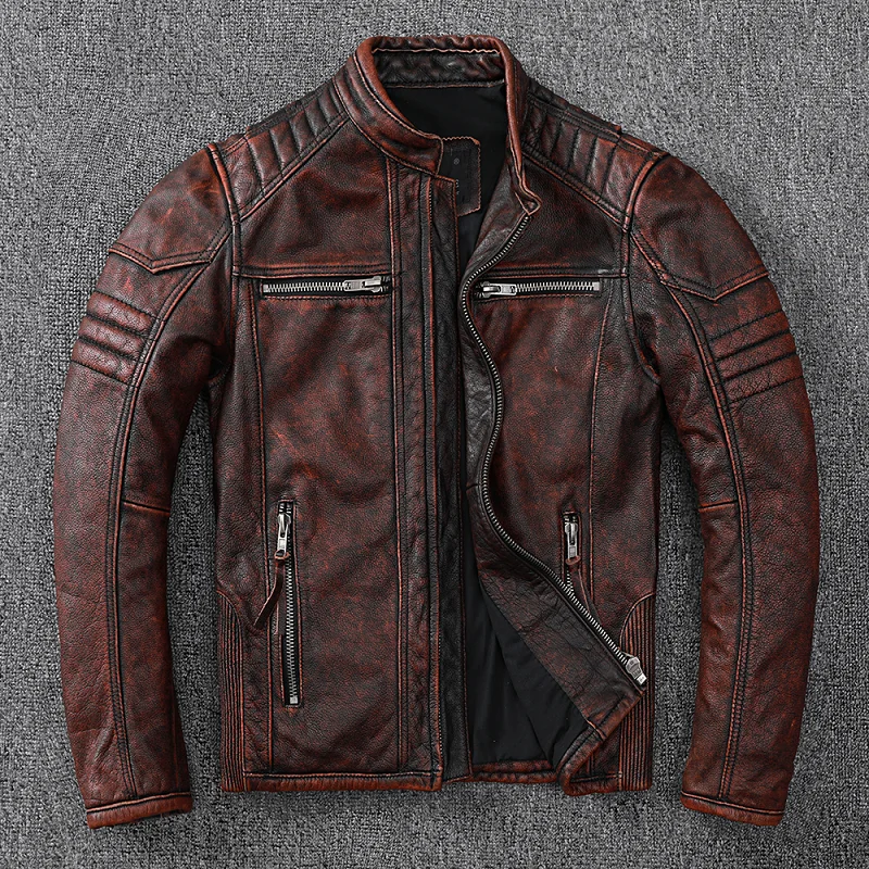 Men Locomotive Leather Jacket Retro Pure Leather Vintage Brown Men's Pop Leather Coat
Men Locomotive Leather Jacket Retro Pure Leather Vintage Brown Men's Pop Leather Coat