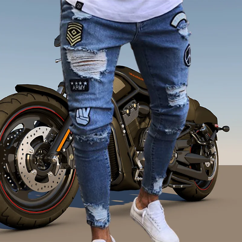 Men Jeans Ripped Skinny Locomotive Embroidery Badge Jeans Straight Slim Denim Trousers High Quality Denim Men's Trousers
Men Jeans Ripped Skinny Locomotive Embroidery Badge Jeans Straight Slim Denim Trousers High Quality Denim Men's Trousers
