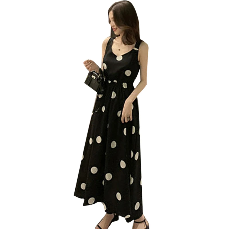 

Simple elegant dot women's summer sexy V-neck lace up elegant A-line dress women's Beach skirt dress avant-garde SS1089