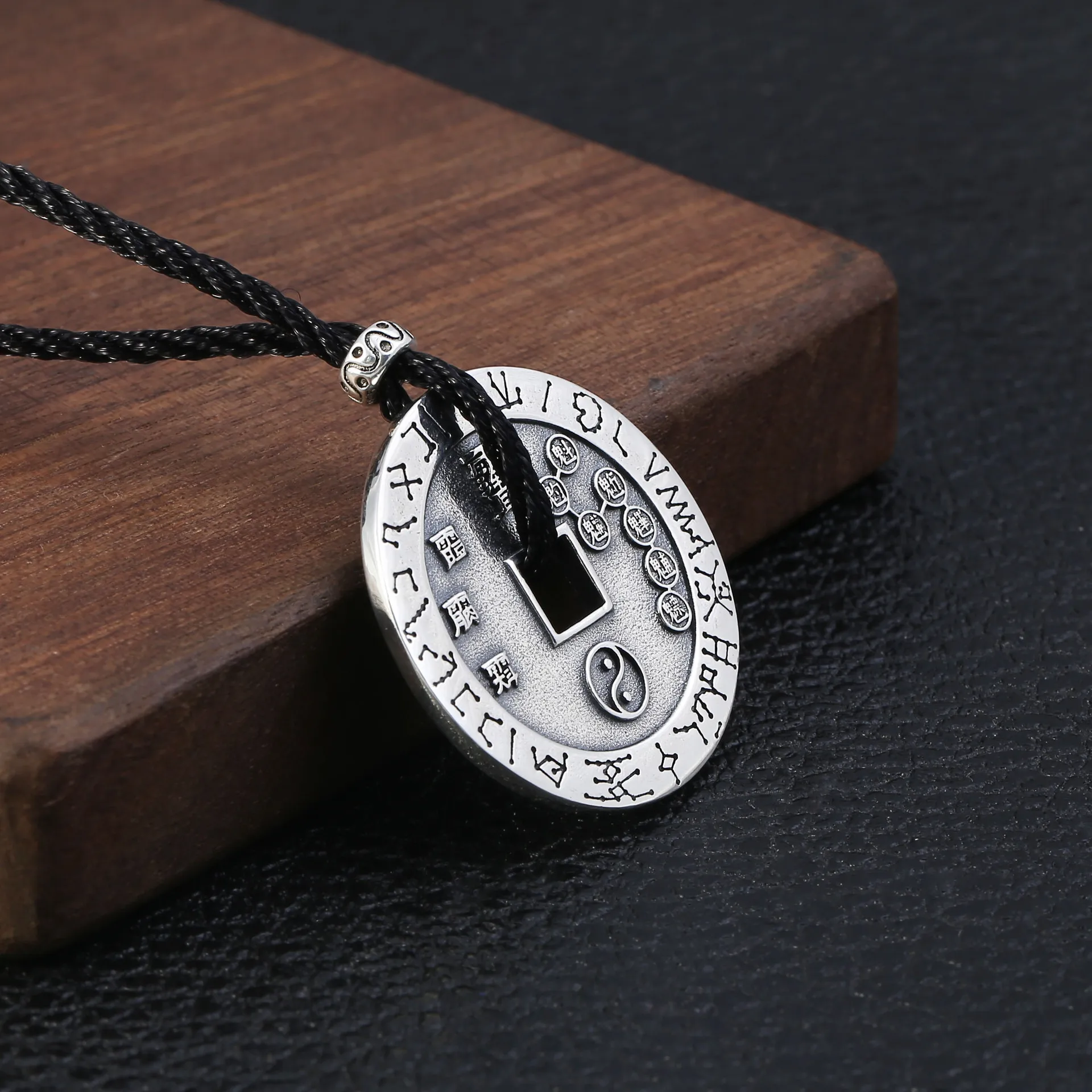 925 Sterling Silver Taoist Tai Chi Gossip Round Pendant Male Amulet National Style Retro Thai Jewelry | Украшения и аксессуары
