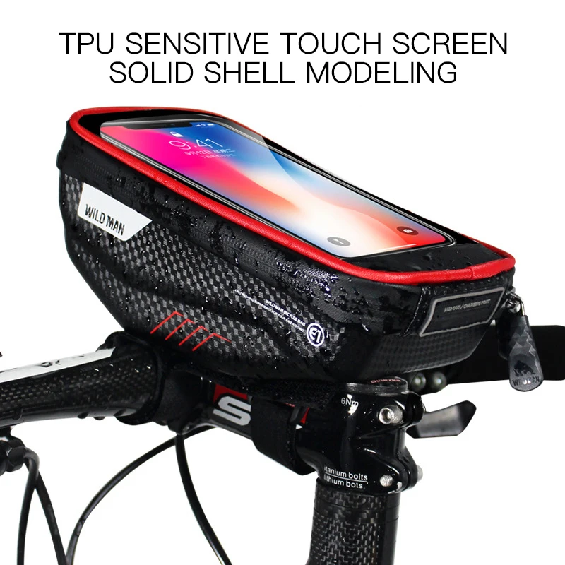 

Сумка для телефона WILD MAN велосипедная, Большая вместительная водонепроницаемая сумка для телефона с защитой от дождя, с сенсорным экраном, для горных велосипедов, дорожных велосипедов, аксессуары