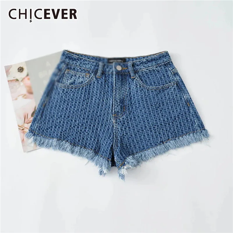 CHICEVER Distressed Patchwork Tassel Denim Short For Women High Waist Casual Solid Minimalist Shorts Female 2021 Summer Fashion
CHICEVER Distressed Patchwork Tassel Denim Short For Women High Waist Casual Solid Minimalist Shorts Female 2021 Summer Fashion