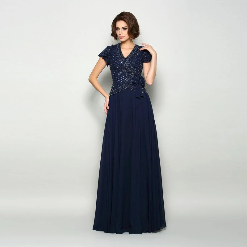 Navy Blue Mother Of The Bride Dresses A-line V-neck Short Sleeves Chiffon Beaded Plus Size Groom Mother Dresses For Weddings
Navy Blue Mother Of The Bride Dresses A-line V-neck Short Sleeves Chiffon Beaded Plus Size Groom Mother Dresses For Weddings