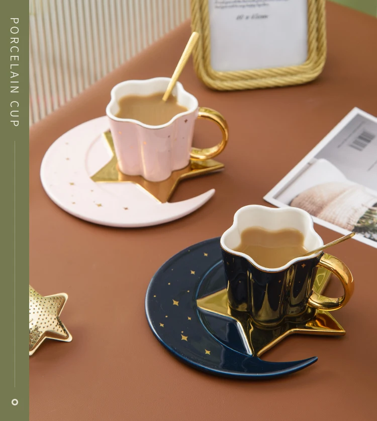 Creative Ceramic Star Moon Coffee Cup And Saucer With Spoon Golden Handle Mug Afternoon Tea Cup Juice Water Drinks Cup Porcelain
Creative Ceramic Star Moon Coffee Cup And Saucer With Spoon Golden Handle Mug Afternoon Tea Cup Juice Water Drinks Cup Porcelain