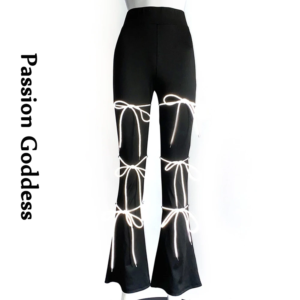 Street Women Reflective Bandage Flare Pants Elastic High Waist Long Trouser Y2k Cool Party Lady Reflective Lace-up Flared Pants
Street Women Reflective Bandage Flare Pants Elastic High Waist Long Trouser Y2k Cool Party Lady Reflective Lace-up Flared Pants