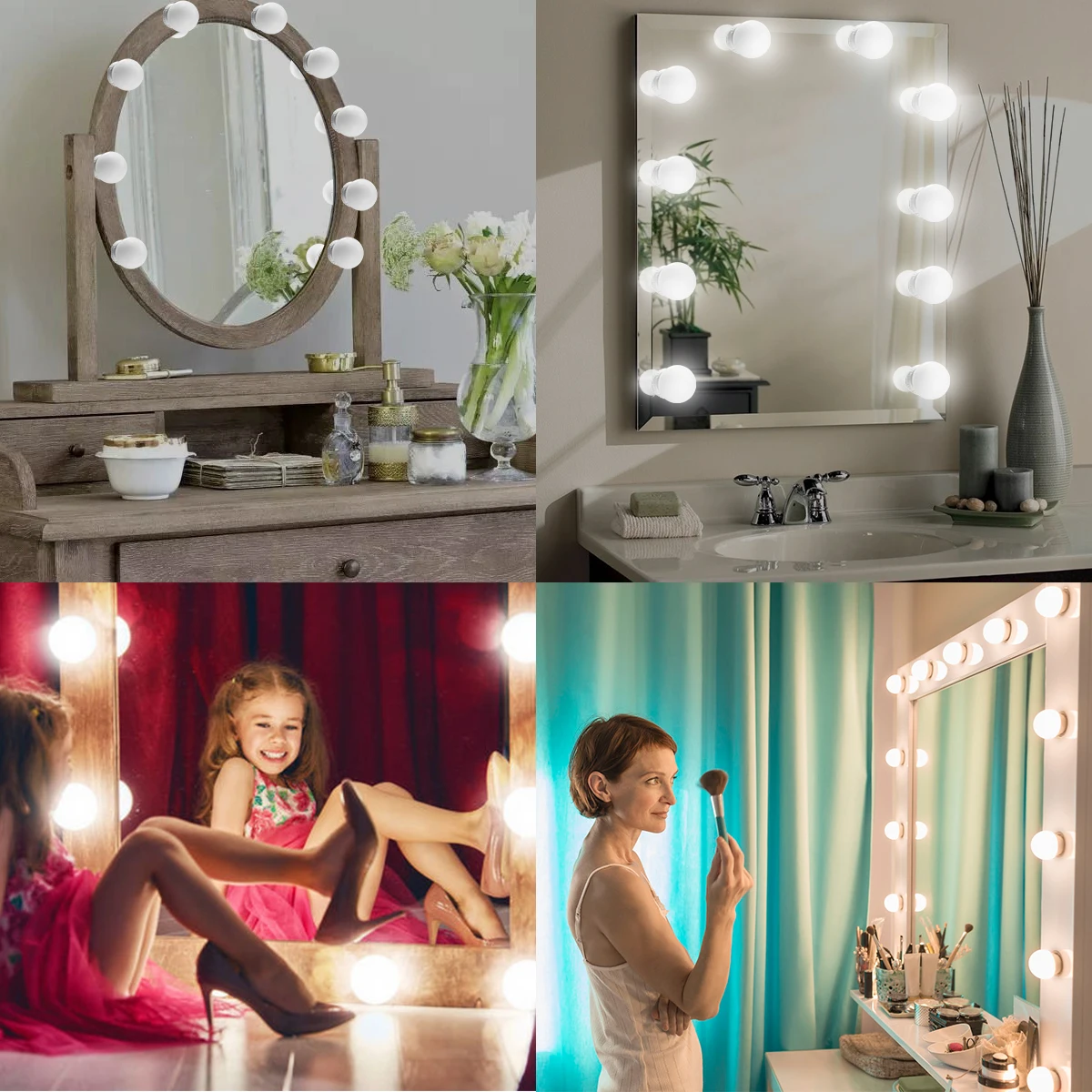 10 LEDs DIY Dimmable Vanity Mirror Lights Makeup Bulb Hollywood Adjustable Brightess Wall Lamp Kit for Dressing Table | Лампы и