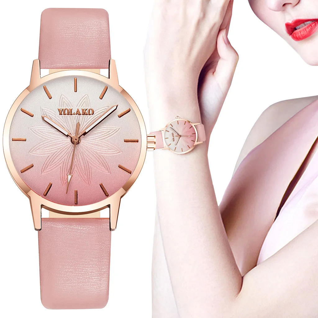 New Fashion Female Wrist Watch Korean Version Pink Leather Strap Gradient Color Flower Dial Ladies Quartz Watch For Women Montre
New Fashion Female Wrist Watch Korean Version Pink Leather Strap Gradient Color Flower Dial Ladies Quartz Watch For Women Montre