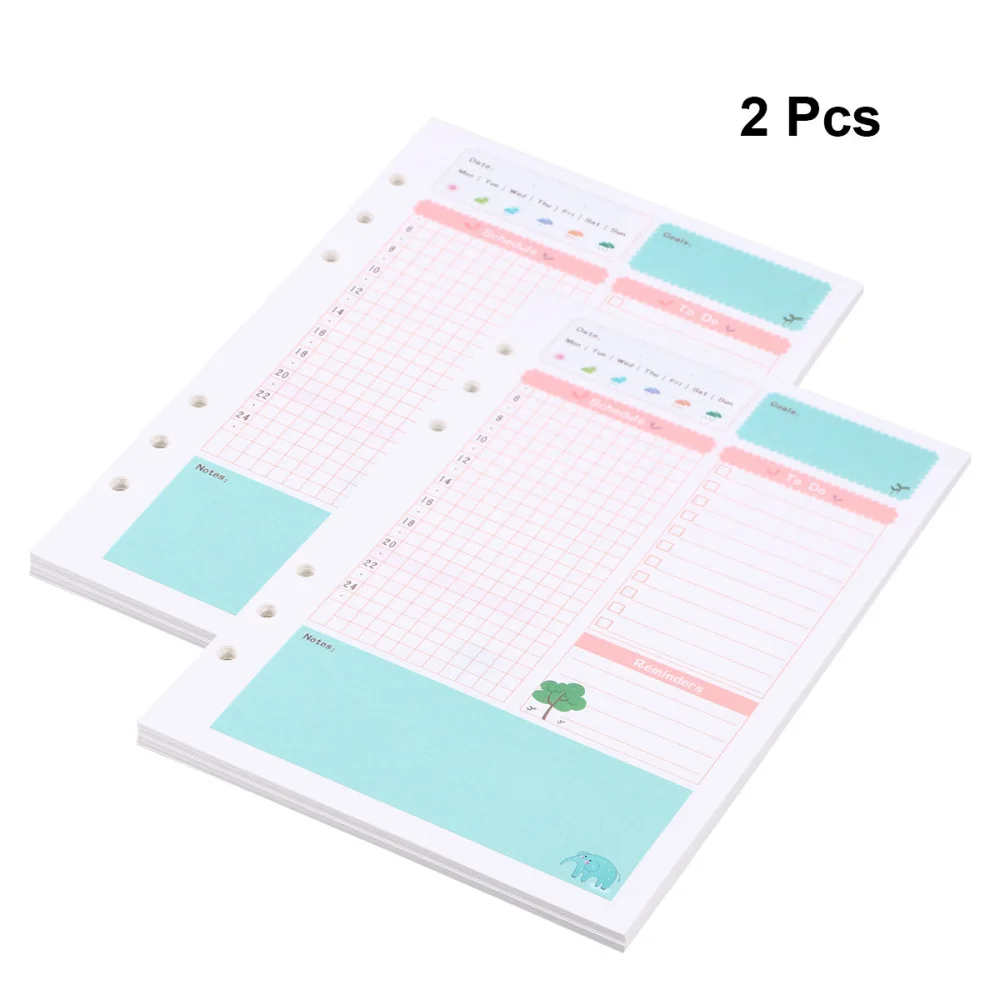 

2pcs Colorful A5 Size 6 Holes Loose Leaf Paper Filler Paper Refills for Spiral Notebook Daily Planner Notepad (Daily Plan Patter