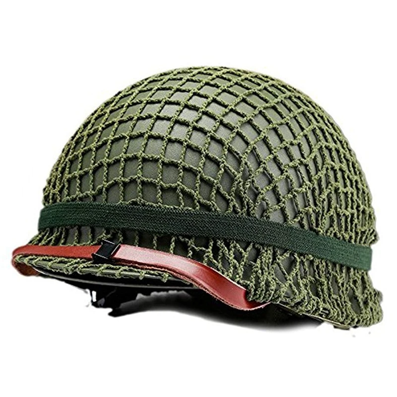 

Durable Heavy Duty Helmet US Army Tactical Helmet WWII Steel M1 Green Steel Helmet Replica with pretend Net/ Canvas Chin Strap