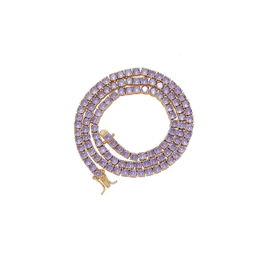 

Цепочка-чокер в стиле хип-хоп с фианитом, Ювелирное Украшение для тенниса, 1 ряд сверкающих украшений, фиолетового цвета, 4 мм